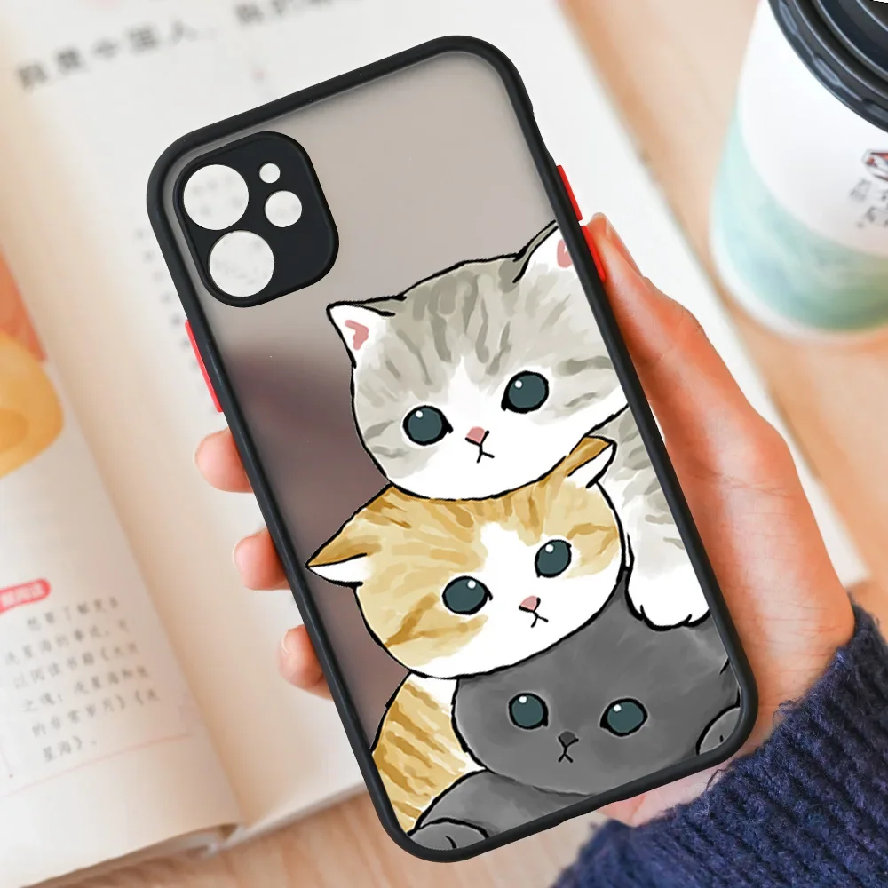 Adorable Cartoon Cat Shockproof Matte Phone Case - Durable and Stylish Cover