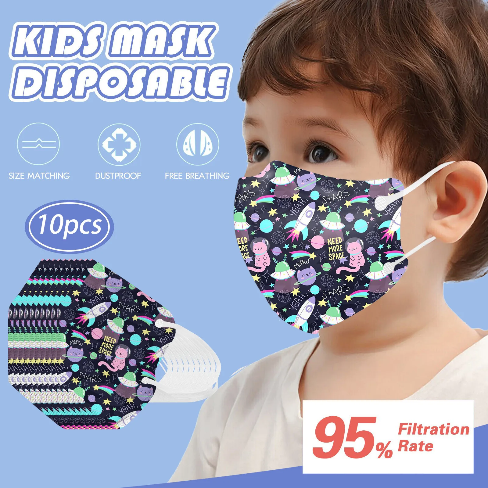 5-Layer Astronaut Series Printed Face Masks For Children Daily Protective Breathable Face Mask Outdoor Dust-Proof face mask