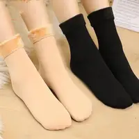 5Pairs/Lot Winter Warm Solid Women Socks Thicken Thermal Socks Wool Cashmere Black Skin Seamless Snow Sock Velvet Unisex Socks 2