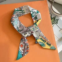 Luxury Design Horse Print Skinny Silk Ribbon Scarf Women5x85cm Hairband Soft Satin Female Foulard Floral Headband Bag Neck Ties 1