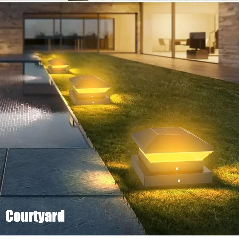 1-4PCS Solar Post Lamp 3000K/6000K Outdoor Garden Fence Pillar Head Light For Villa Gate Landscape Decoration IP65 Column Lamp