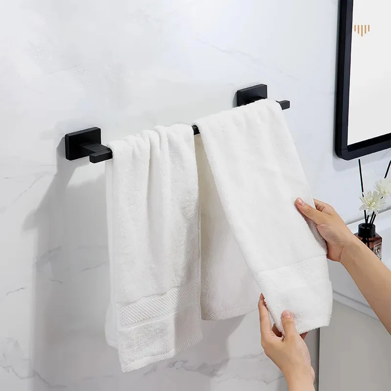 Bathroom Hardware Set Black/ Gold Stainless Steel Towel Holder Roll Paper Holder Square Towel Ring Robe Hook Bathroom Shelf Set