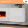 Floating Fireplace TV Stand Wall-mounted Mirror with 40-inch Electric Fireplace Modern LED Lights Media Console All White 4