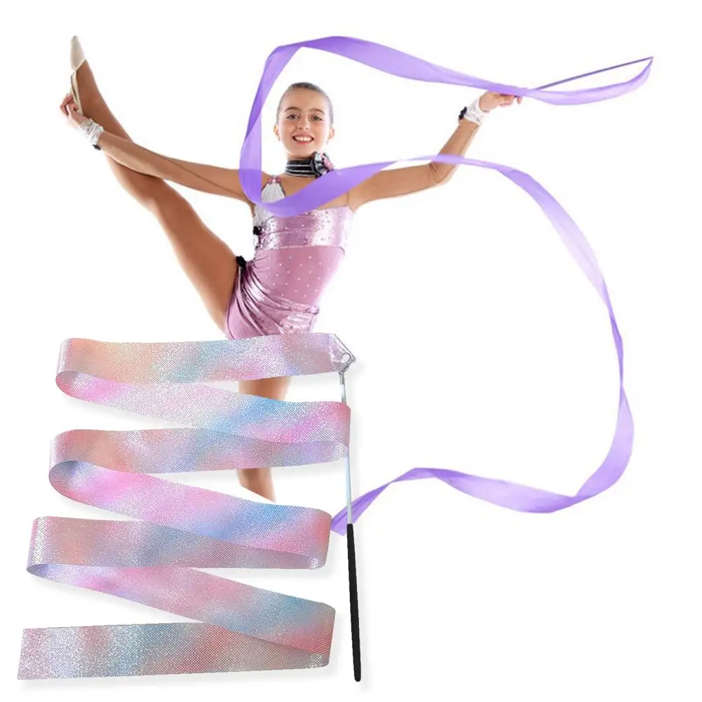 Gymnastics Ribbon 2Pcs Gymnastic Ribbons Sparkling Extra Soft Smooth Flexible Comfortable Grip for Dance Training Satin Kids Rhythmic
