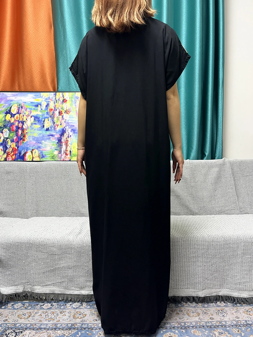 Abayas For Women Black Appliques Cotton Loose Fit Femme Robe Muslim Kaftan African Islam Nigeria Traditional Dresses With Turban