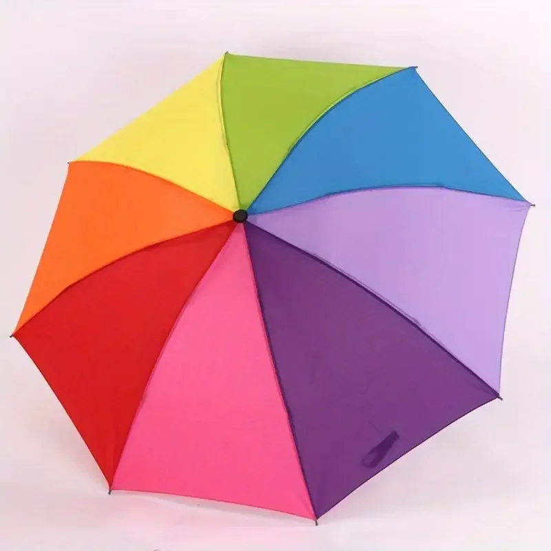 Parapluie portable 3 plis arc-en-ciel : design pliable manche court, protection style pêche pratique