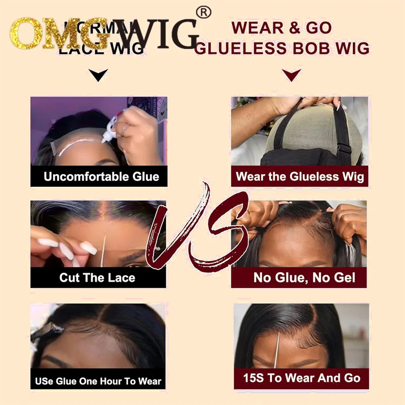 4x4 Wear And Go Straight Bob Wigs For Black Women 250 Denisty Cut Lace Short Bob Glueless Wig Brazilian Remy Sale