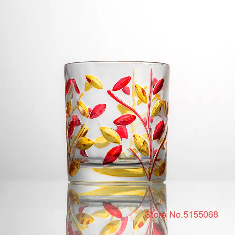 Design By Zecchin Murano Italy Art Multi-Color Glass Liquor Tumbler Colorful Relief Hand Painted Leaf Whiskey Cup Wine Glasses