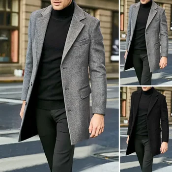 British style long-sleeved woolen coat autumn and winter men's trendy coat Casual Business Jackets Man Warm Coat Outerwear men's 1