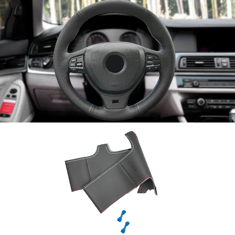 

Чехол рулевого колеса для BMW F10 F07 F12 F13 F06 F01 F02 520i, прошитая вручную, черная, красная, синяя линия, перфорированная кожа