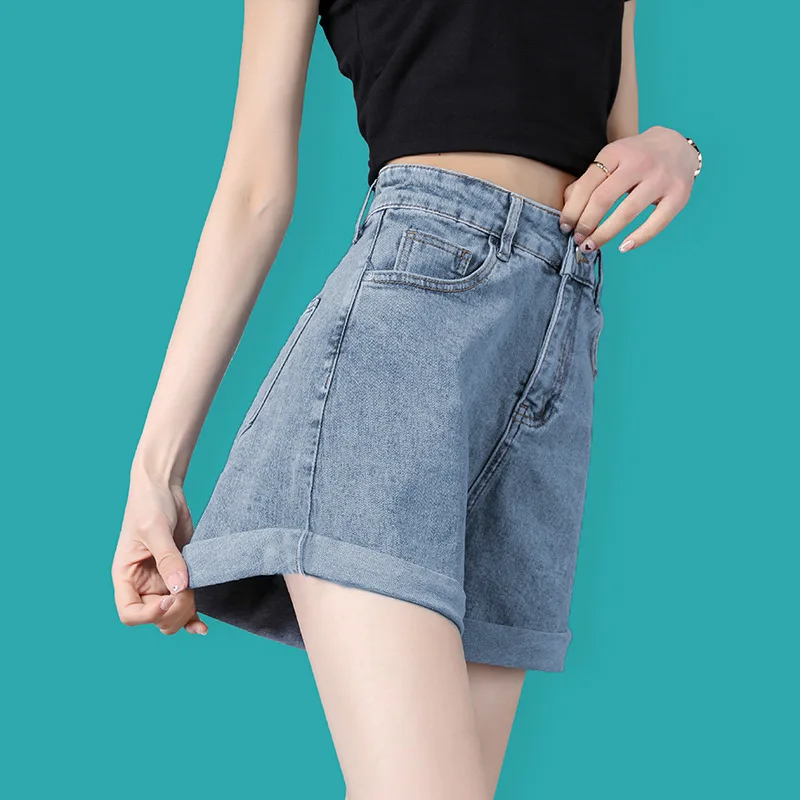 2023 New Denim Shorts Women's Summer High Waist Slim Loose A-line Small Wide Leg Hot Pants