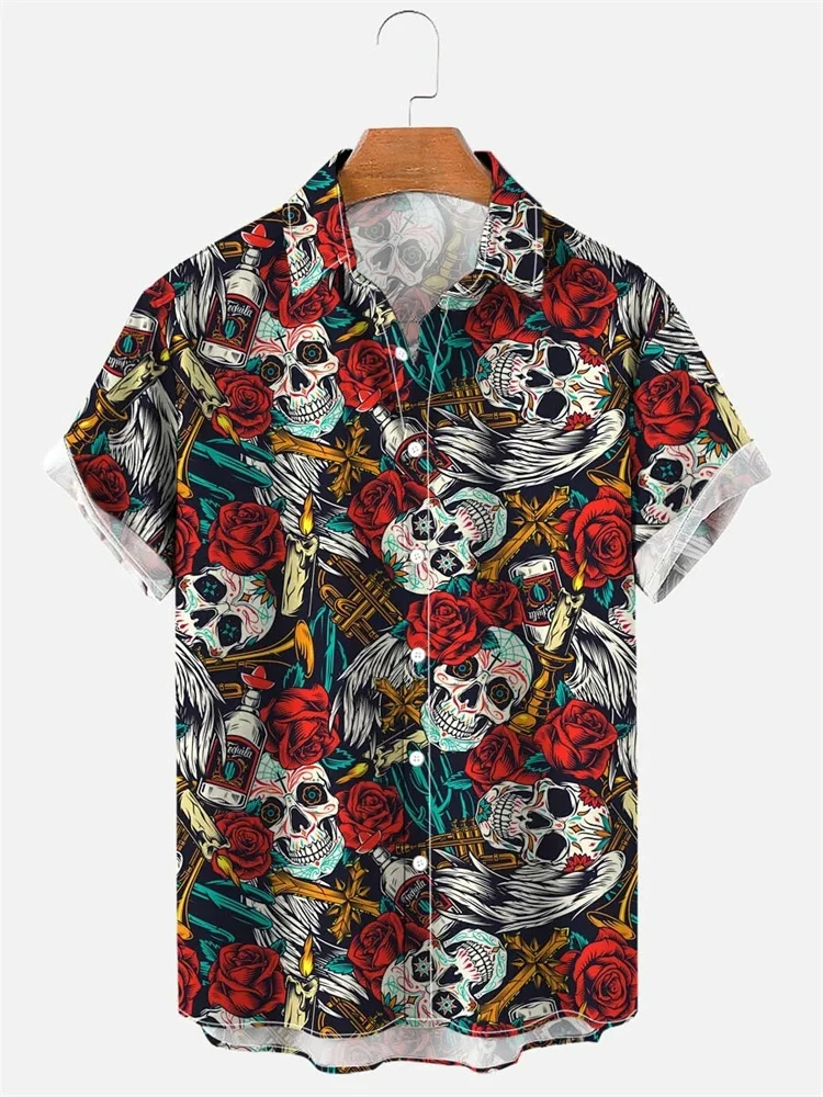 Skull Pattern 3D Printed Men's Shirt Man/Women Casual Fashion Short Sleeves Shirts Hawaiian Streetwear Oversized Unisex Clothing
