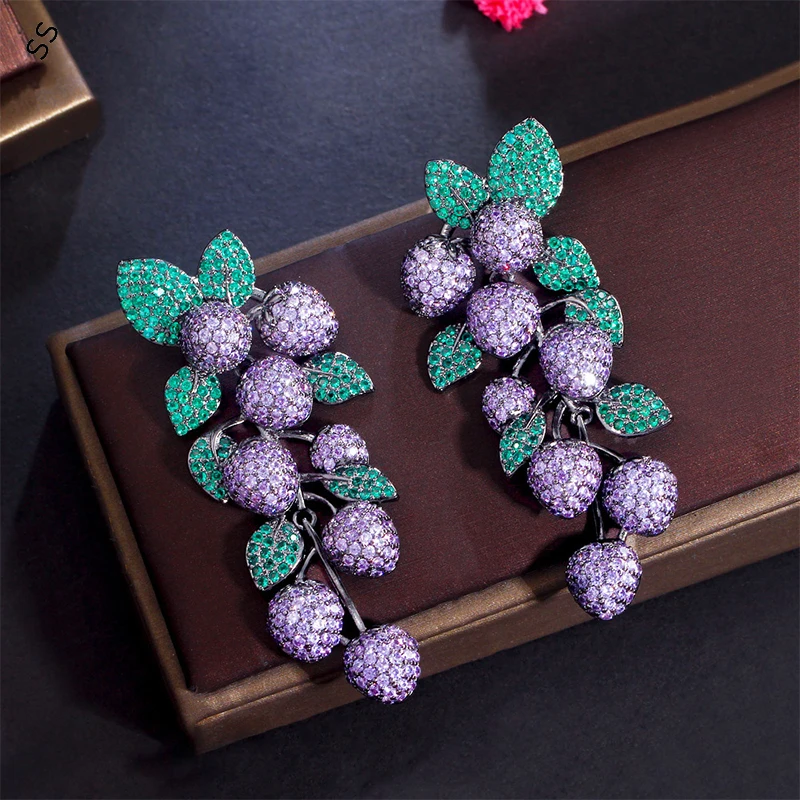 Women's Fashion Retro Earrings Purple Zircon Ear-studs Elegant Female Evening Dresses Ornaments Accessories Ear-pendant