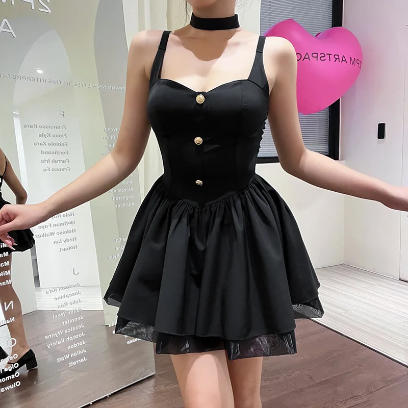 

Elastic Waist Black Tulle Pleated Mini Skirt for Women Girl Summer Vintage Fairycore Princess Clothing Teenager Clothes