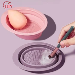 1PC Soft Silicone Makeup Brush Folding Cleaning Bowl Brushes Cleaning Mat Cosmetic Eyeshadow Brush Cleaner Colorful Scrubber Box