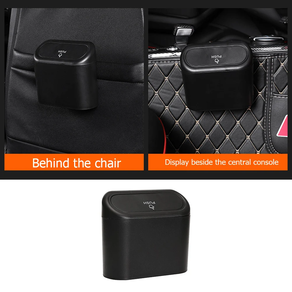 Car Bin Hanging Vehicle Garbage Dust Case Storage Box Black Square Pressing Type Trash Can Auto Interior Accessories