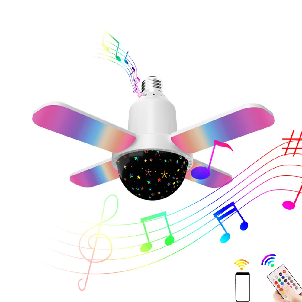 

LED Lamp Bluetooth Bulb E27 Smart Light Bulb 4-Leaves Foldable LED Music Fan Projector Lamp Speaker Lamp Remote Control Light