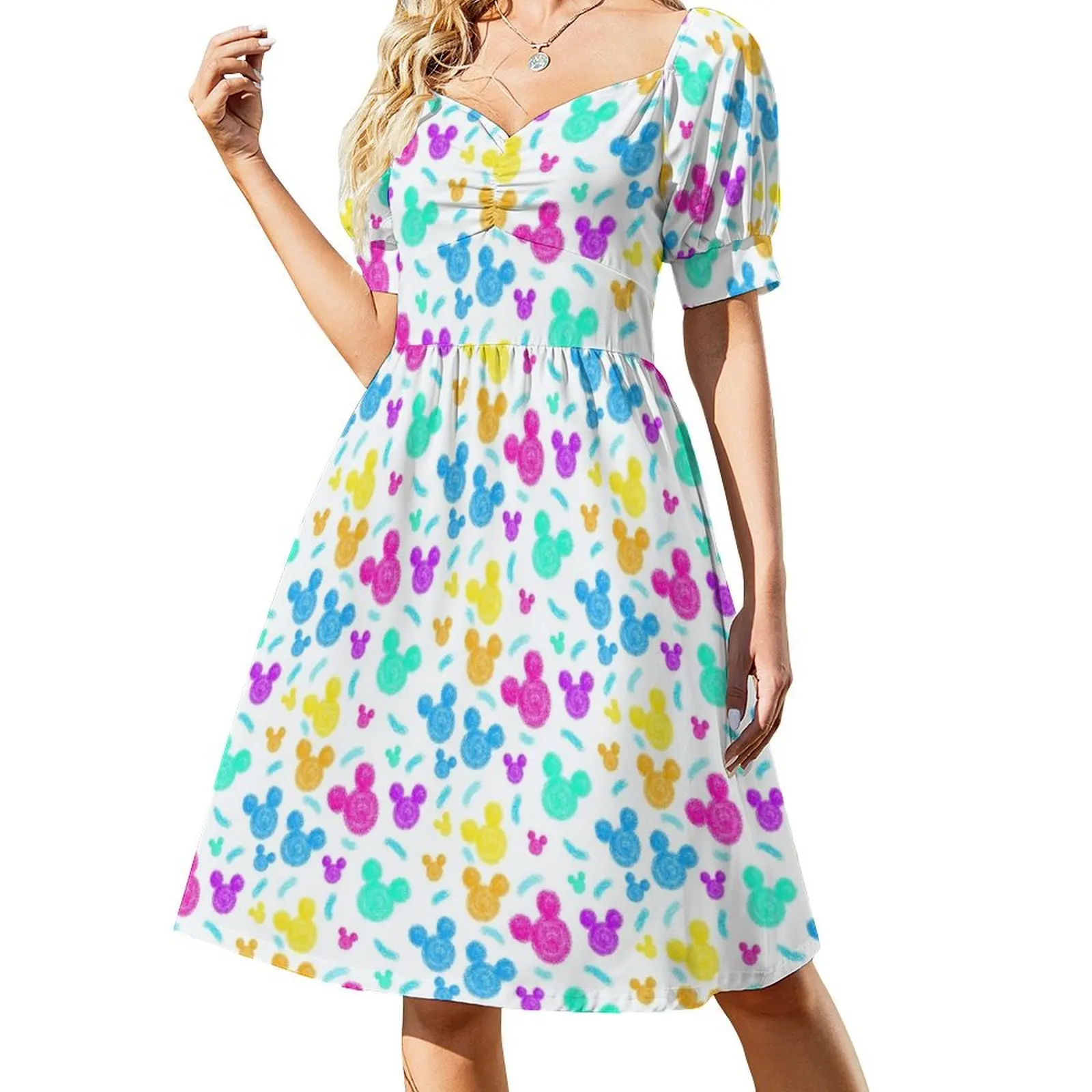 thumbnail image 1 of Vestido corto de manga con lunares de confeti de colores, vestido de verano para mujer, vestidos de fiesta, 1 of 8