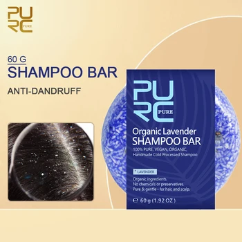 PURC 라벤더 솔리드 샴푸 비누 비듬 제거 딥 클리닝 워시 헤어 케어 제품, 남녀공용 수제 부드러운 샴푸 바