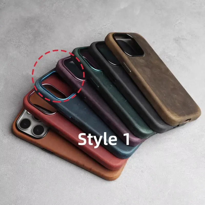 YMW Scratc Crazy Horse Genuine Leather Case for iPhone 16 15 Pro Max Plus 14 13 mini Magnetic PULL-UP Cowhide Phone Cover - Image 4