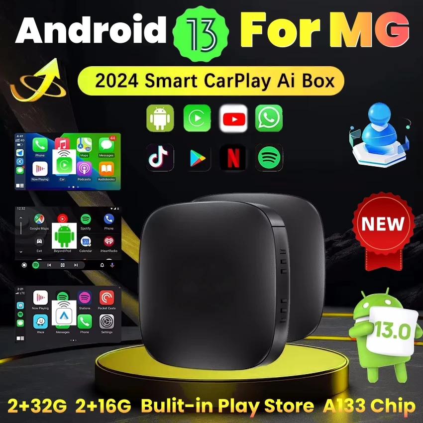 Car Ai Box Android 13 Car Ai Box Wireless Carplay Adapter Android Auto For Netflix Youtube For MG ZS EV MULAN MG4 MG5 EHS MARVEL R MAXUS