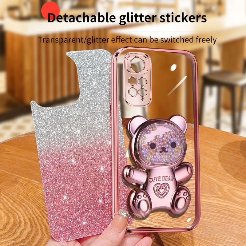 Coque de téléphone avec support à paillettes, ours mouvant, Note 11 S, pour Xiaomi Redmi Note 11, 12 Pro Plus, 4g, 5g, 11s, 12s, 12pro_voghion.com