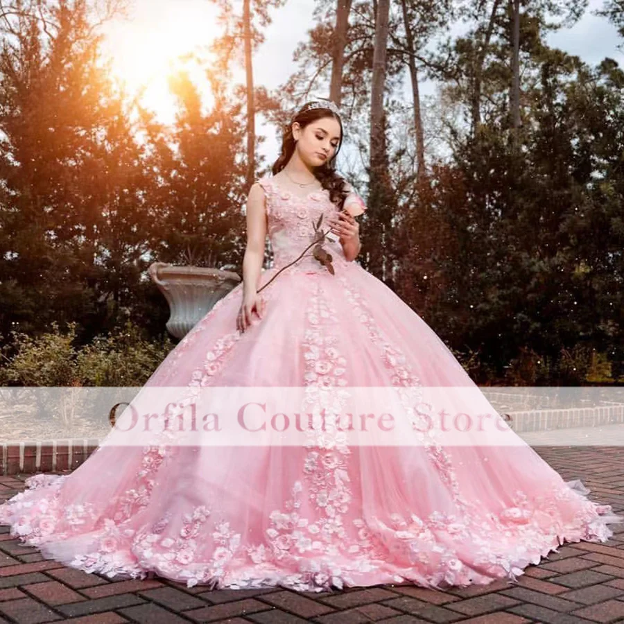 

vestidos de 15 años 2022 Pink Applique Lace Quinceanera Dresses Custom Size Sweet 16 Mexican Gilrs Pageant Prom Gowns