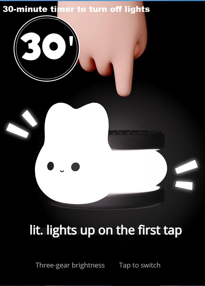 USB Rechargeable Timer Switch LED Night Light Cute Biscuit Rabbit Lamp For Kids Bedroom Dimming Table Pat Lamps Birthday Gift