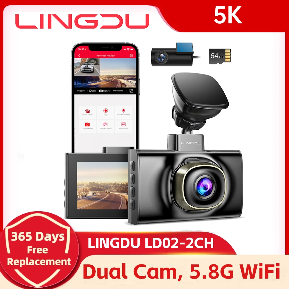 LINGDULD022CHCarDVR5KDashCamDualCamera58GhWiFiGPS3inch