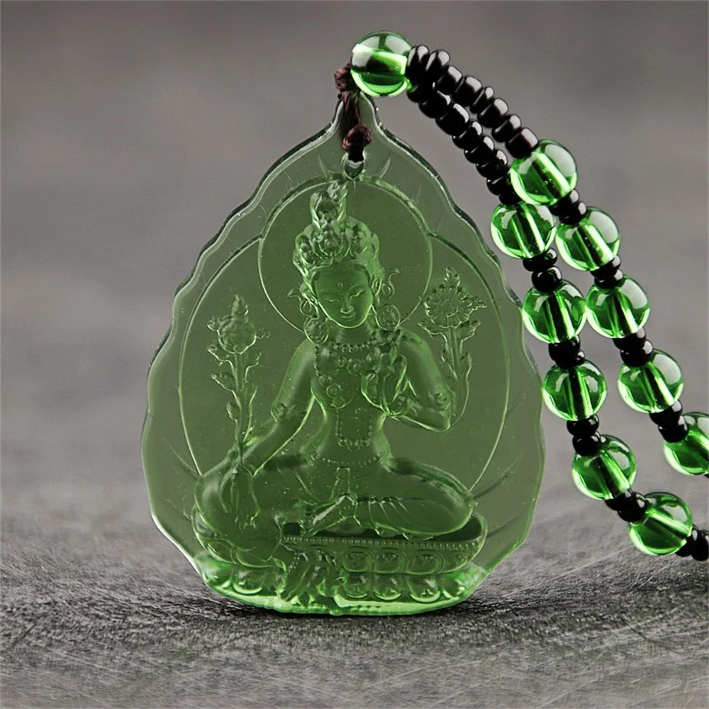 Ice Green Crystal Lotus Pendant close-up