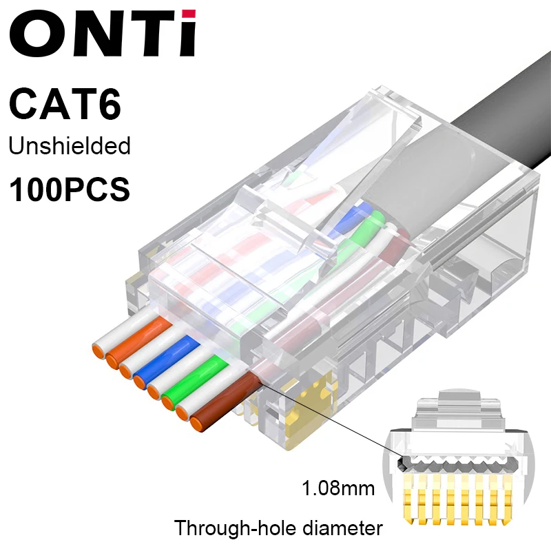 ONTi conector RJ45 Cat7/6/6A/5E y crimpadora RJ45, herramienta de paso a  través de engarce con hoja de repuesto, pelacables Ethernet