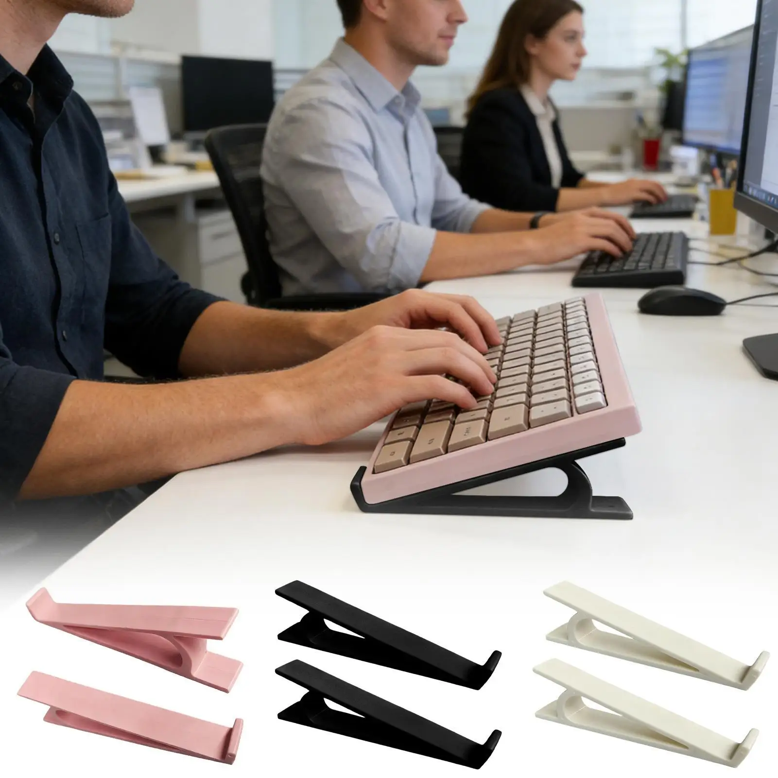 Ergonomic Height-Adjustable Non-Slip Keyboard Riser for Desk and Home Office (Set of 2)
