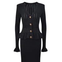 YuooMuoo Brand Fashion One-piece Knitted Maxi Dress Women Elegant V-neck Ruffled Slim Waist Bodycon Sweater Dress Party Vestido - Image 3