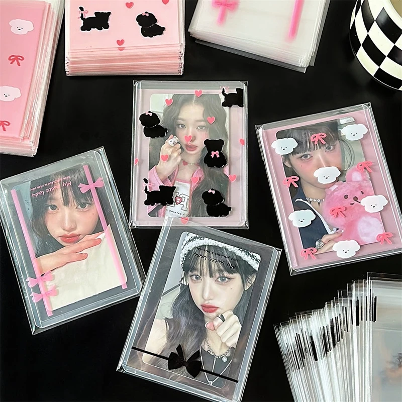 50PCS Kpop Idol Photocard Protector Poca Card Sleeves Kawaii Print Card Holder DIY Candy Packaging School Stationary Photo Card Holder Photocard Protector Photocard Holder