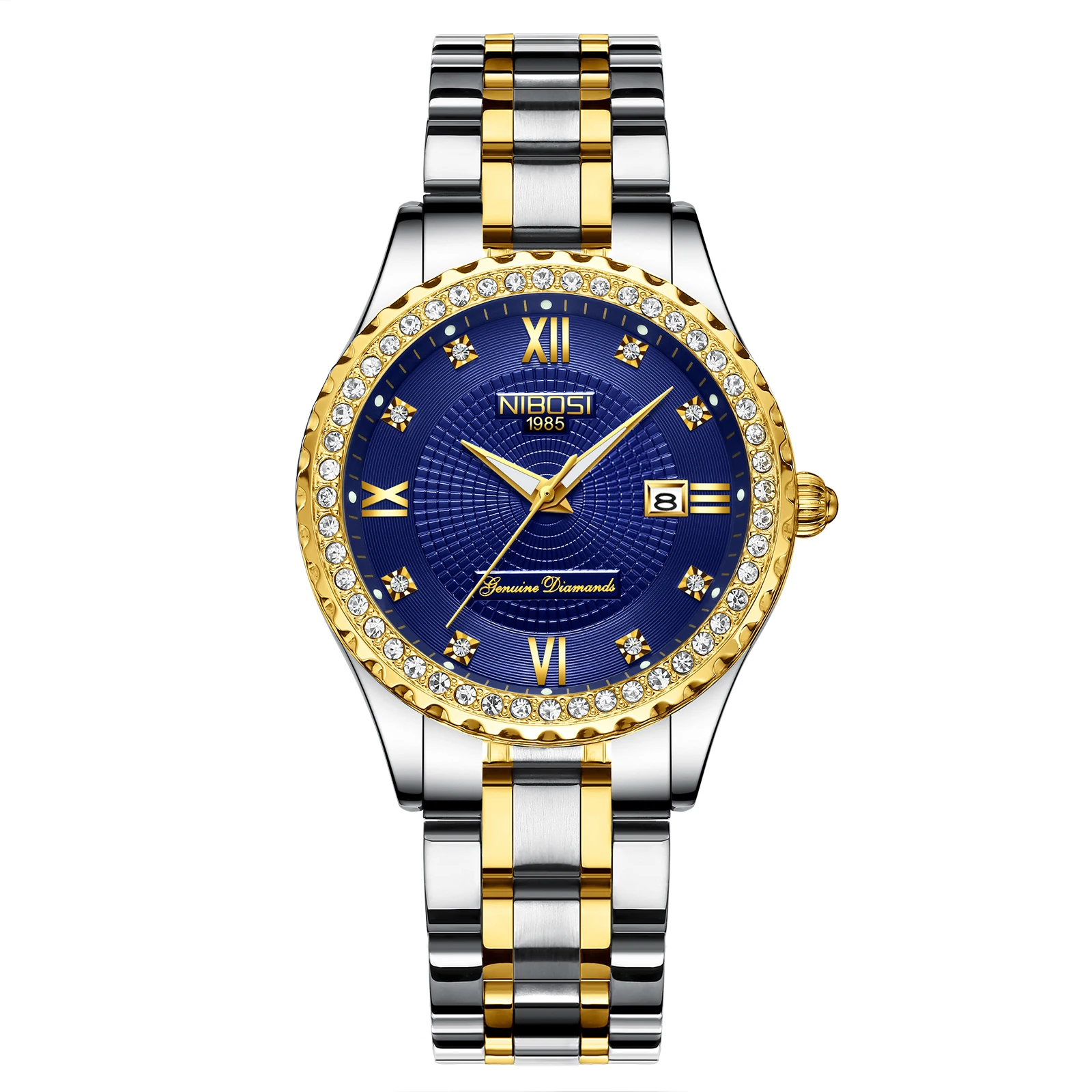 ساعات NIBOSI للنساء الماسية الفاخرة باللون الذهبي...