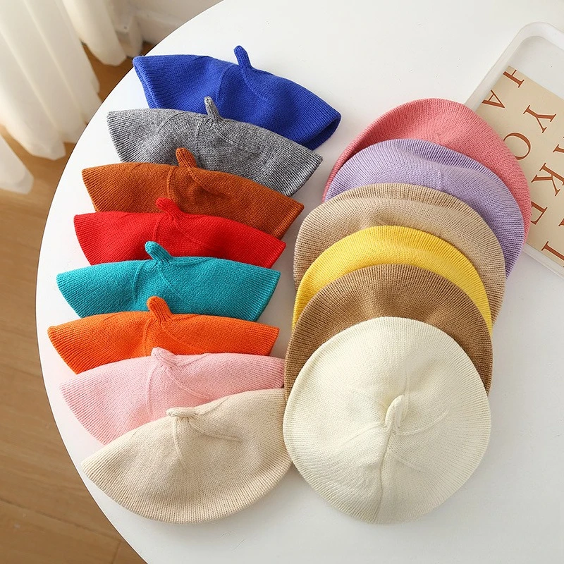 2025 Spring/Autumn Collection Baby Beret in Pastel Hues Versatile Knitted Children's Fashionable Casual Woolen Hat Artist's Hat