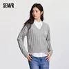 Semir Sweater Women V-Neck Cable Knit Sweater Sleeveless Shirt 2024 New Winter Loose Two-Piece Set 1