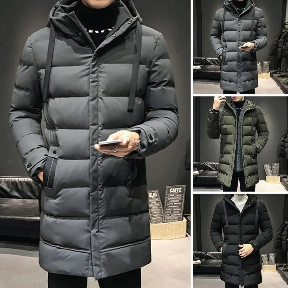 

Mid-length Cotton Coat for Wind Protection Men's Ultimate Warmth Winter Parka Down Coat with High Collar Hood for Outdoor Snow