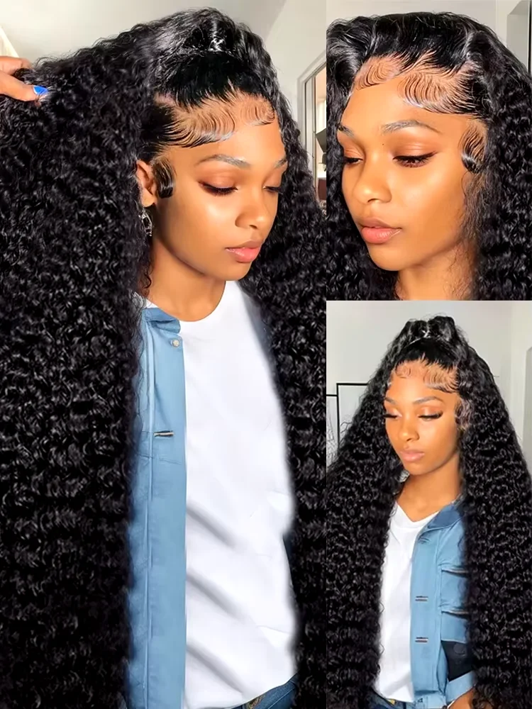 220 Density Curly Wigs HD Lace Wig 13X6 Human Hair 13X4 HD Transparent Lace Frontal Wigs Deep Water Wave For Women 40 42 46 Inch