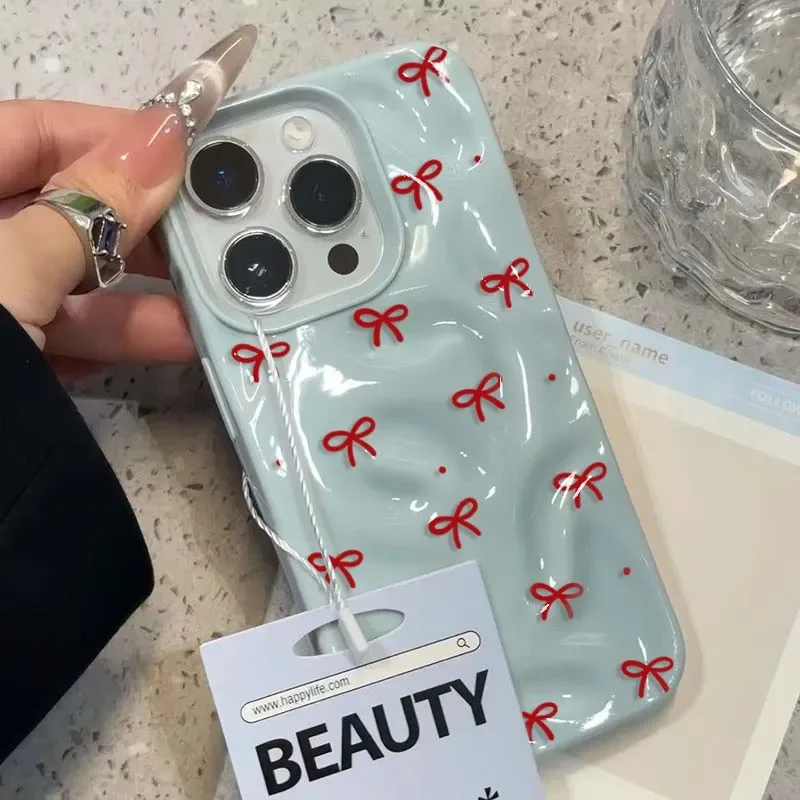 Charming Red Bow Dotted Textured Shockproof Soft Phone Case