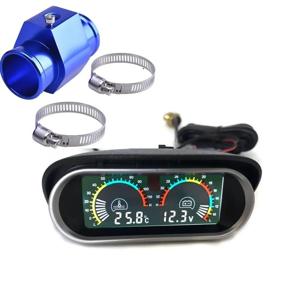 Auto M10 LCD Water Temperature Voltmeter Gauge 2 in 1 Joint Pipe Adapter 1/8NPT OD 26MM-40MM automobile gauge lcd gauge voltmeter water temperature gauge