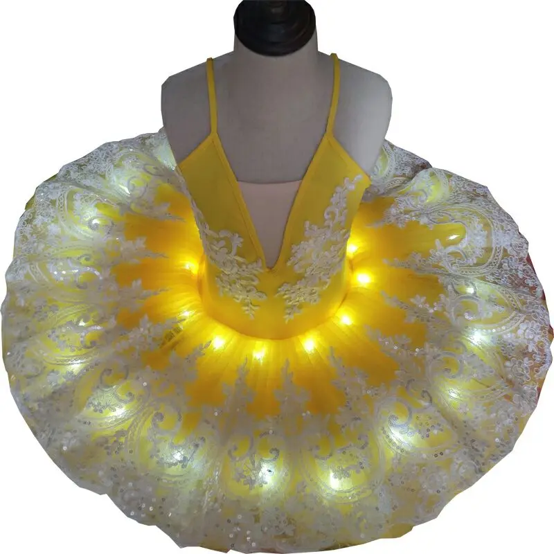 

LED Flower Yellow Classical Puffy Professional Ballet Tutu For Girls