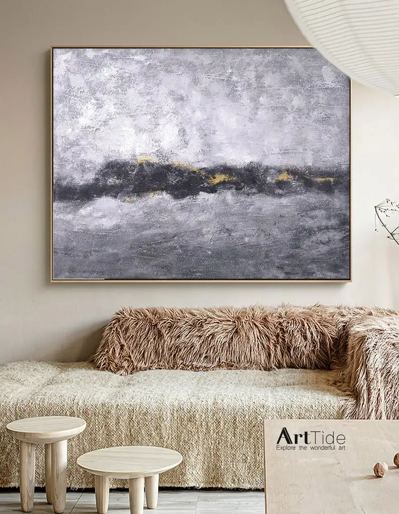 

Large original abstract oil painting, Contemporary Art, Hand-painted Large wall Art, decor, Black white Oil gray, large canvas