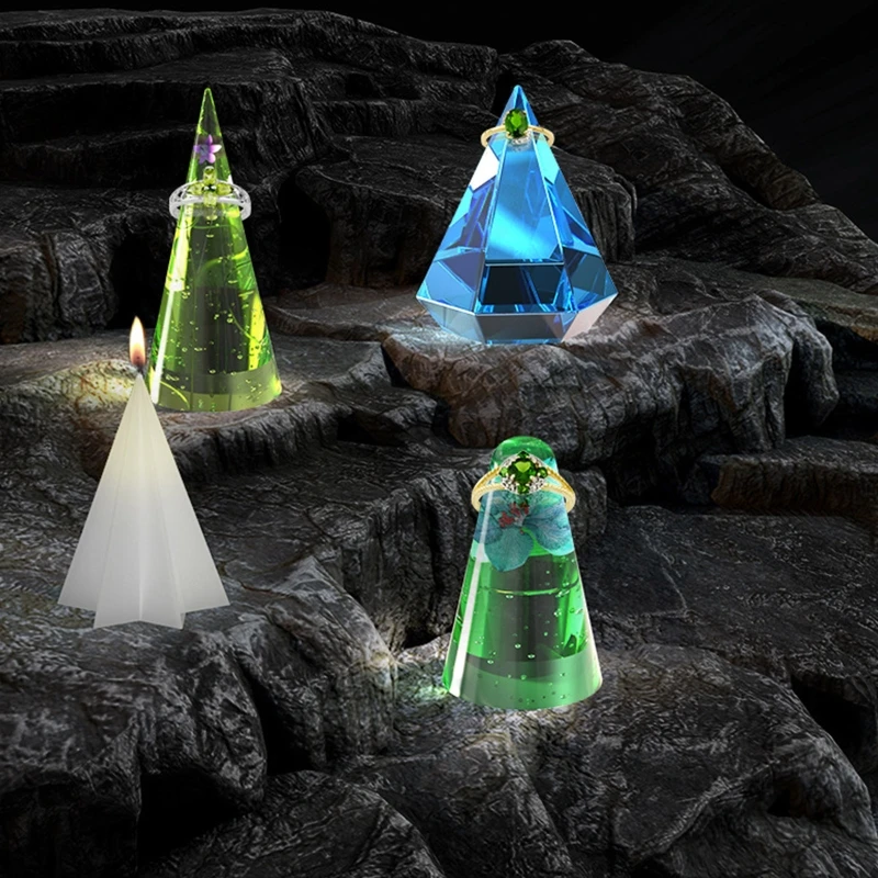 Ring Holder Cone Resin Mold Pyramid Silicone Candle Molds for Resin Casting Soap Aromatherapy Candle Jewelry Making DIY