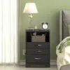 Vabches Nightstand Set of 2 with Charging Station Bedside Table with 3 Drawers & Open Storage Shelf Wooden End Table for Bedroom 4