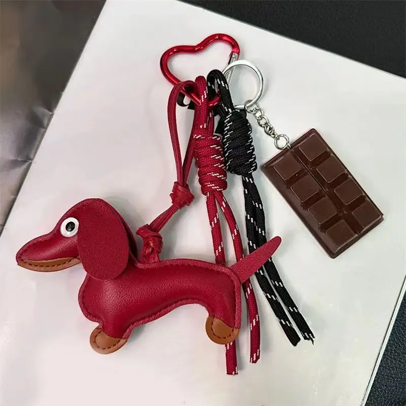 Ins Blogger Favorite Unique Sausage Dog Car Keychain Bag Pendant Handmade Knitted Funny Accessory