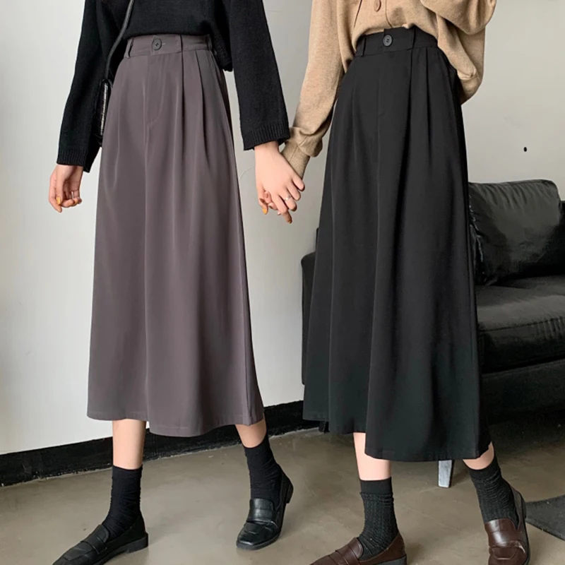 

Rimocy Korean Style Button Women's Long Skirts 2022 Spring High Waist Loose Midi Skirt Woman Elegant Solid Color OL Faldas Femme