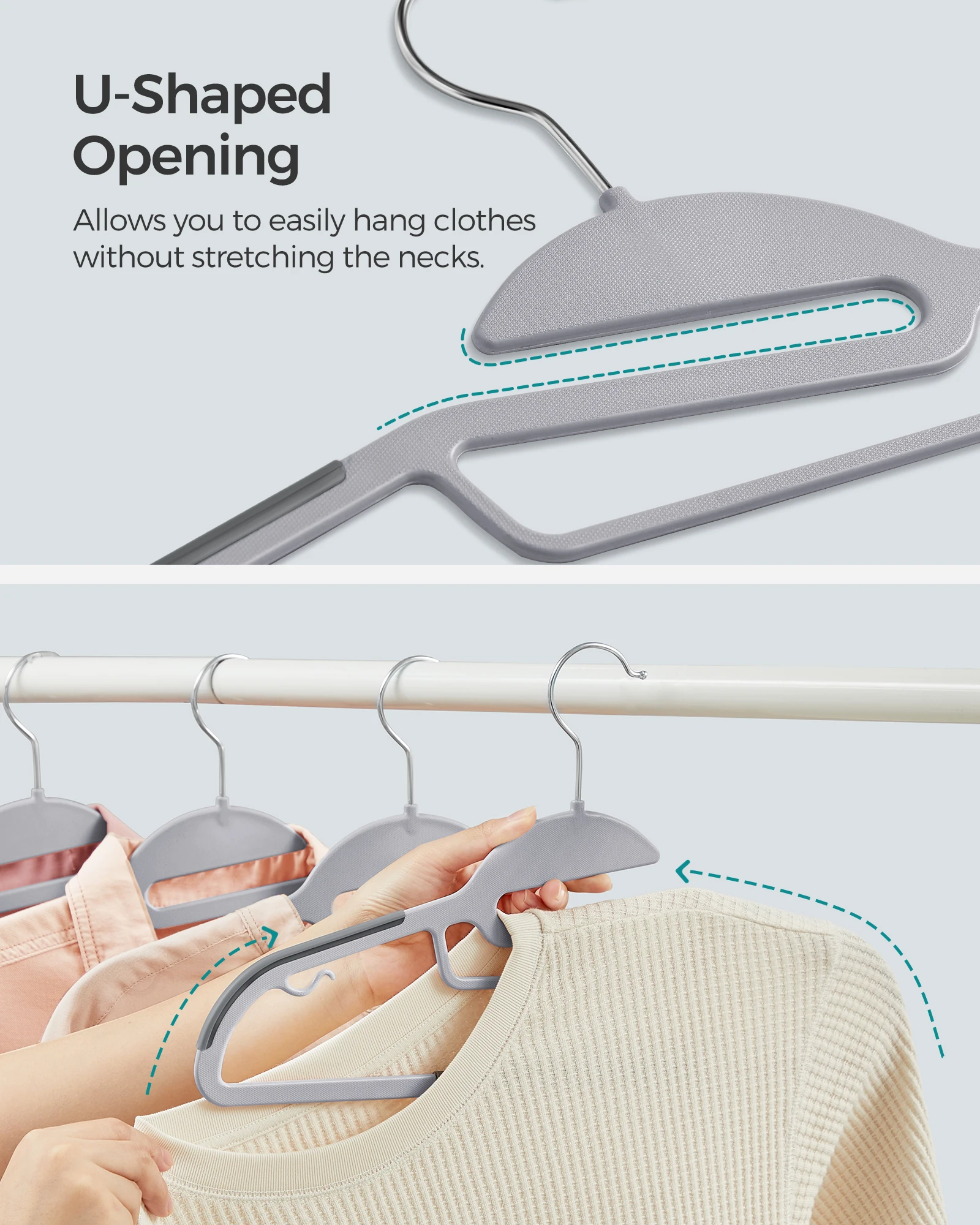 SONGMICSHOME 30 Pack Heavy-Duty Plastic Coat Hangers S-Shaped Opening 360° Swivel Hook Space-Saving Suit Hangers 4