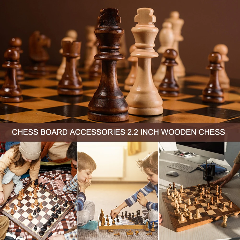 Chess Pieces Wooden Chessmen Standard Tournamen Staunton 2.2in King 32PCS for Chess Board Game