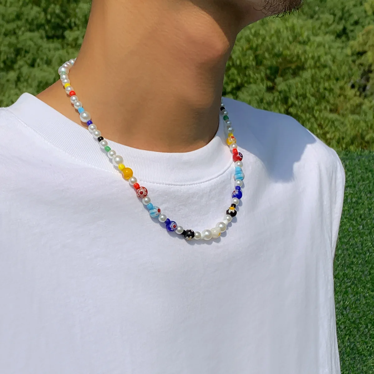 Balanced Small Aura Beads Necklace in Clear | Earthbound Trading Co.